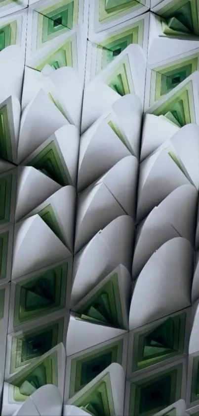 Green and white geometric origami wallpaper.