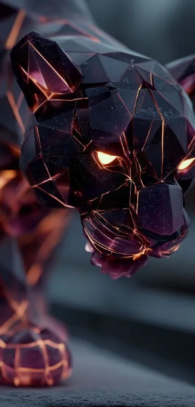 Geometric panther sculpture with glowing accents on a dark background.