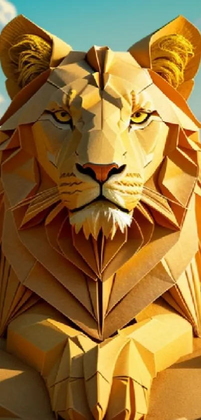 Geometric paper-crafted lion art wallpaper.