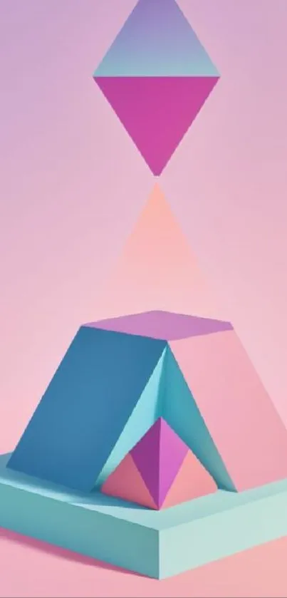 Geometric shapes in pastel hues on a phone wallpaper.