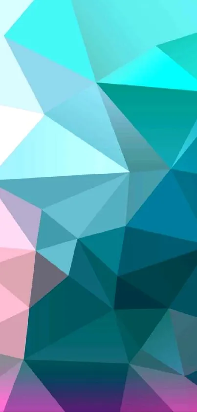 Geometric pastel wallpaper with teal, pink, and blue triangles.