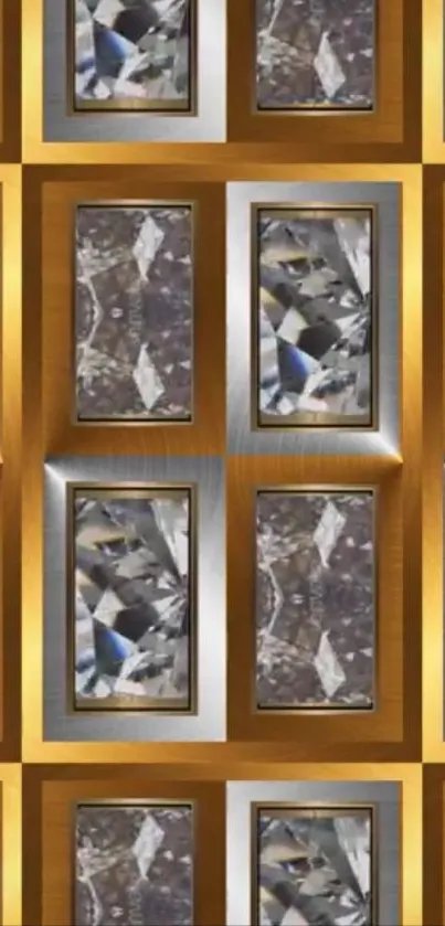 Geometric gold and silver abstract pattern wallpaper.