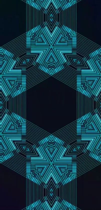 Geometric blue and black patterned wallpaper design.