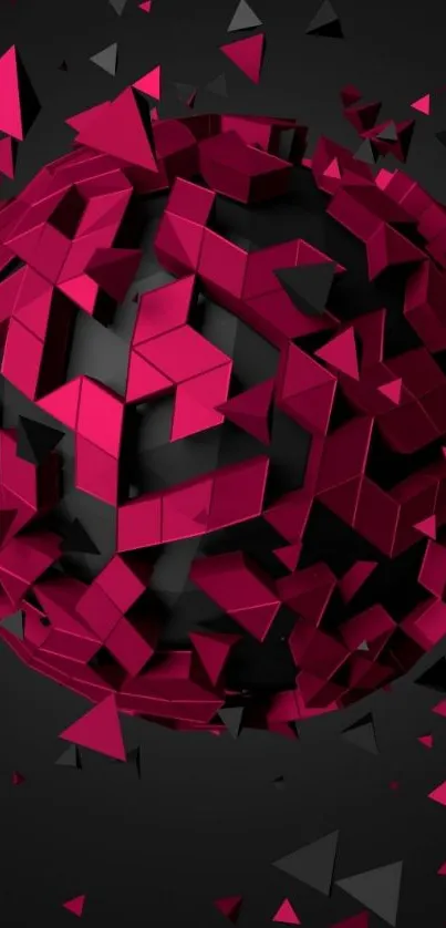 Geometric pink 3D shapes on dark background wallpaper.