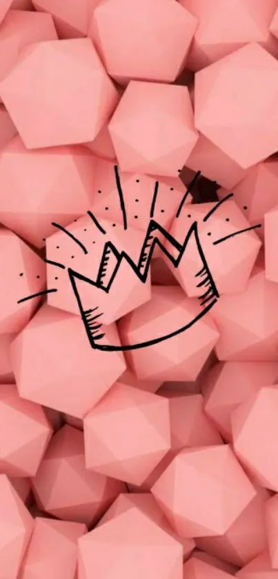 Geometric pink wallpaper with a hand-drawn crown design.