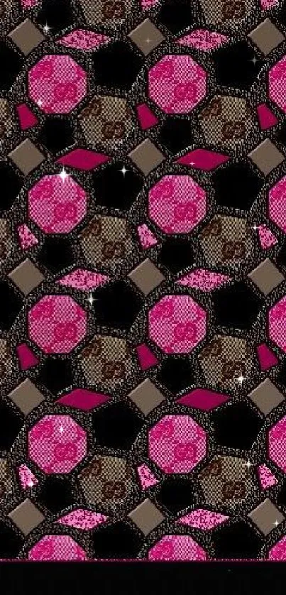 Geometric pink and black pattern wallpaper for mobile phone.