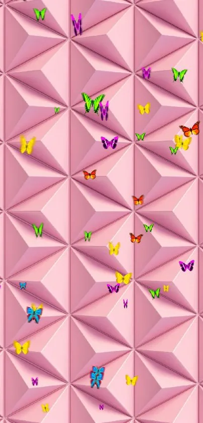 3D pink geometric texture wallpaper with diamond pattern.