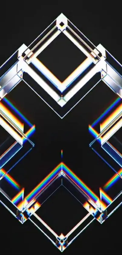 Geometric prism with rainbow spectrum on black.
