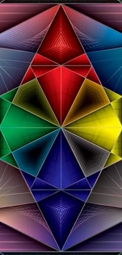 Geometric prism design with vibrant colors.