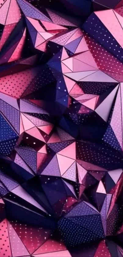Geometric purple abstract art wallpaper with 3D effect.