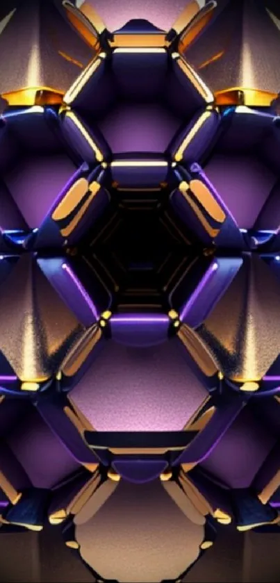 Geometric purple hexagon wallpaper with vibrant design.