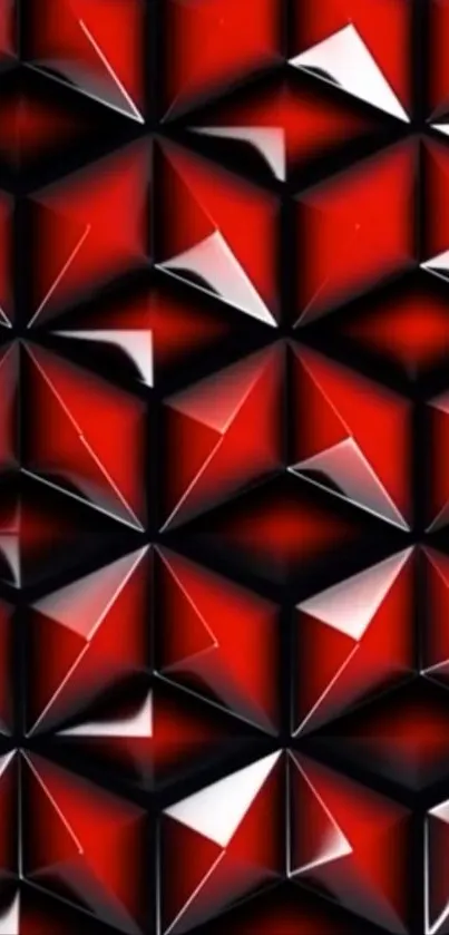 3D geometric red triangular pattern wallpaper.