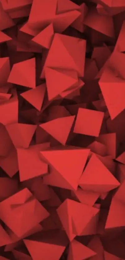 Red geometric 3D shapes create an abstract phone wallpaper.