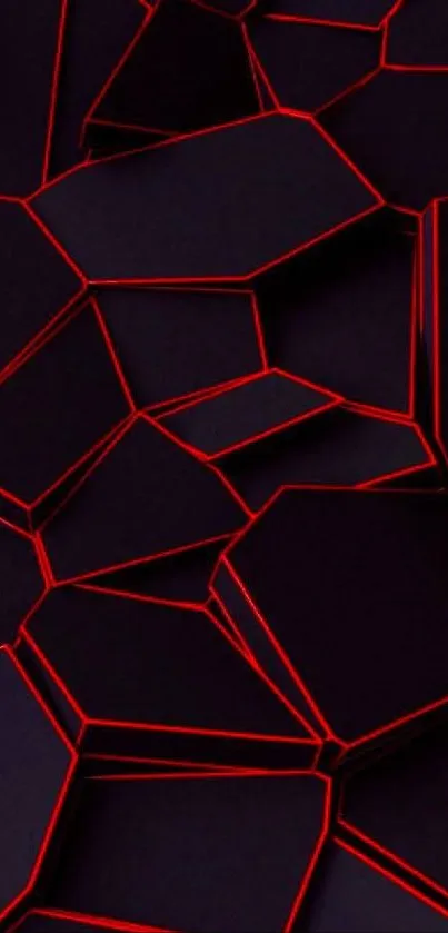 Bold red and black geometric pattern wallpaper with abstract shapes.