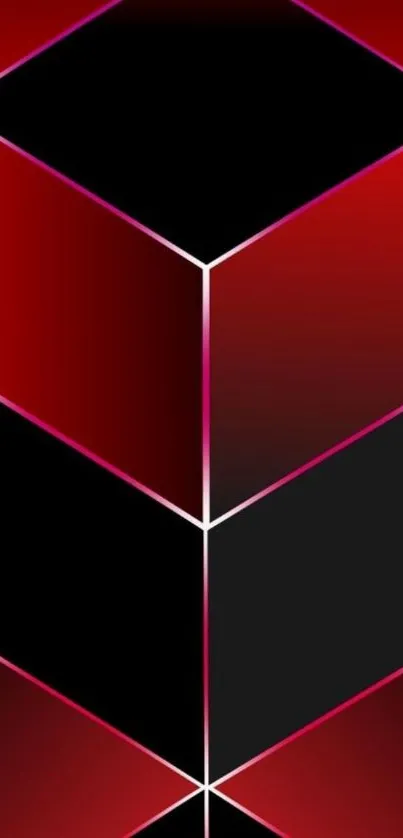 Bold geometric red and black cube pattern wallpaper.
