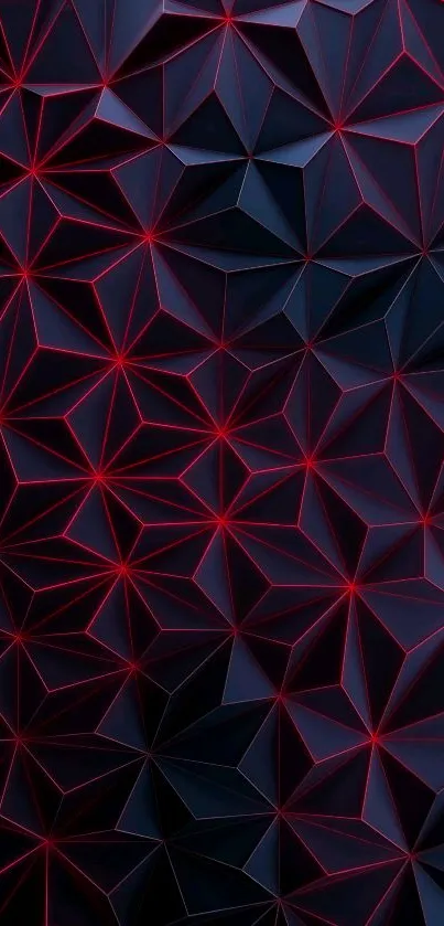 Dark geometric wallpaper with red highlights and intricate triangular patterns.