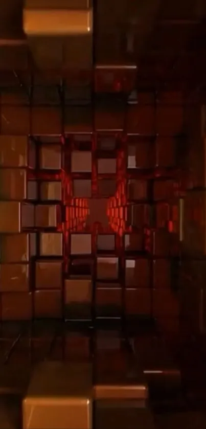 Abstract geometric wallpaper with red and brown tiles.