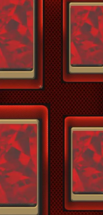 Bold geometric red and gold wallpaper design.