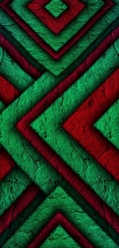 Geometric red and green textured mobile wallpaper design.