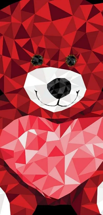 Geometric red teddy bear with a heart design wallpaper.