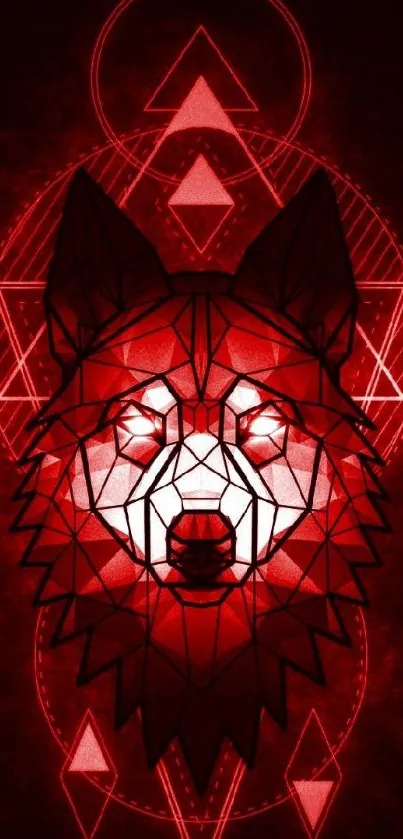 Geometric red wolf art with abstract design.