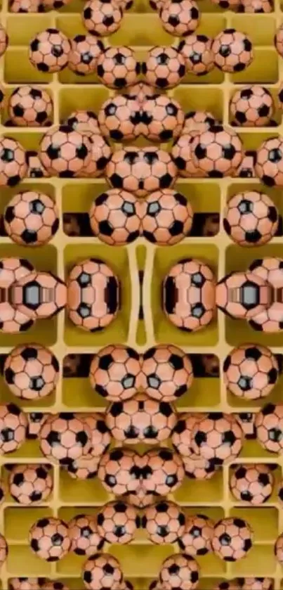Patterned wallpaper featuring soccer balls with yellow background.
