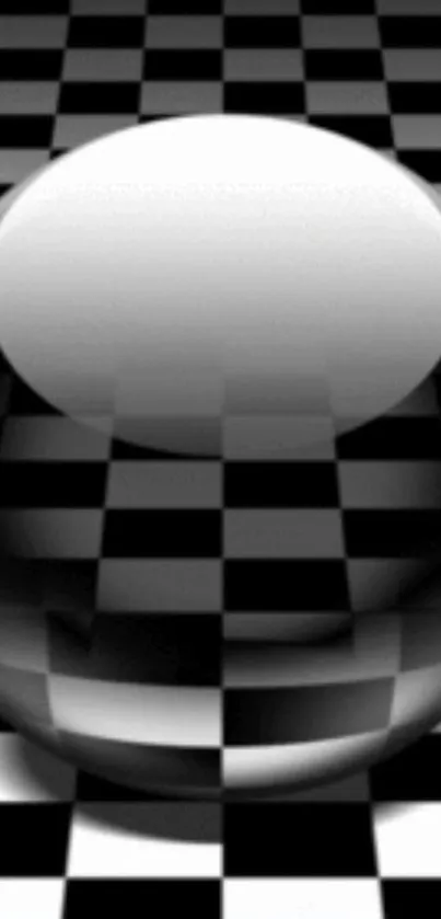 Intriguing geometric sphere and checkerboard pattern mobile wallpaper.