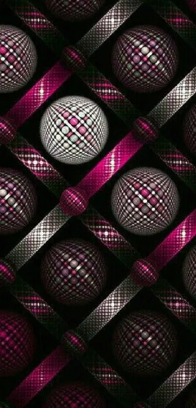 Geometric spheres with magenta and black design for phone wallpaper.