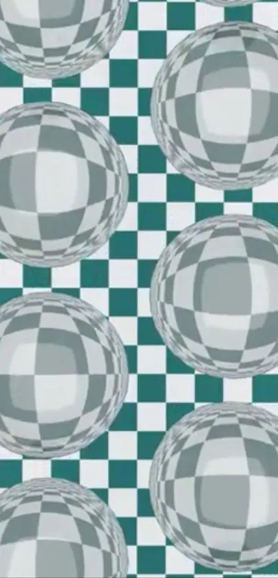 Geometric spheres with a checkered backdrop.