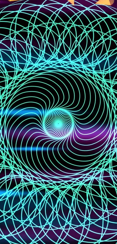 Intricate turquoise spirals on a black backdrop, creating hypnotic geometry.