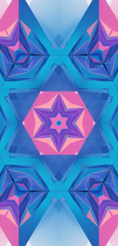 Abstract geometric star wallpaper in blue and pink tones.