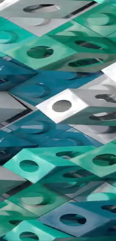 Geometric teal 3D pattern mobile wallpaper.