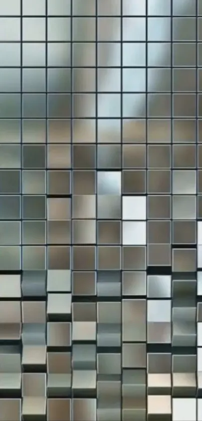 Geometric tile art wallpaper with reflective designs.