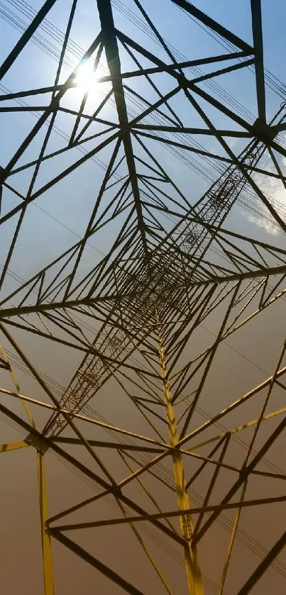 View of a power tower framed against a vibrant sky.