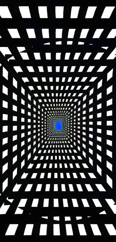 Mesmerizing geometric tunnel with black and white patterns.