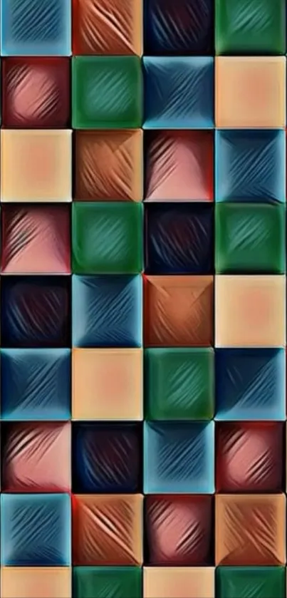 Geometric tile pattern wallpaper in vibrant colors.