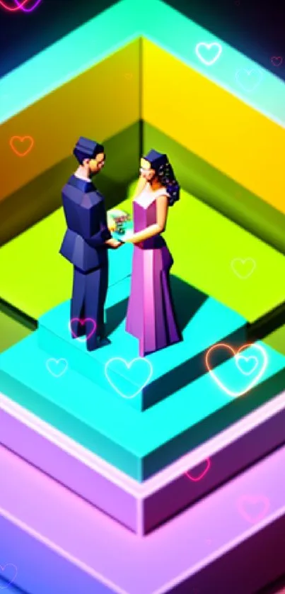 Geometric wedding art with vibrant colors and layers, perfect for a stylish background.