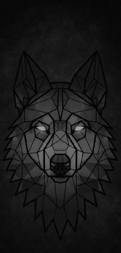 Geometric wolf design on dark background wallpaper.