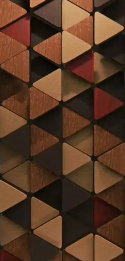 Geometric wooden triangle patterned wallpaper in warm tones.