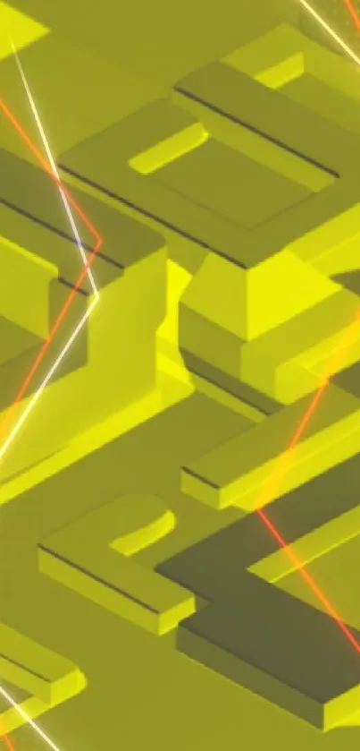 3D geometric yellow wallpaper with abstract blocks.
