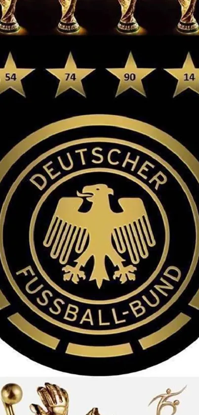 German football crest with four stars on black background.