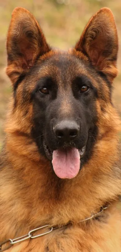 German Shepherd dog portrait with a natural background.