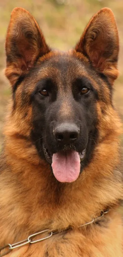 German Shepherd dog portrait in a natural setting.