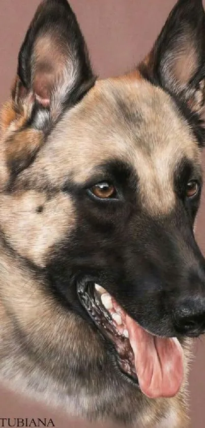 Realistic German Shepherd portrait mobile wallpaper.