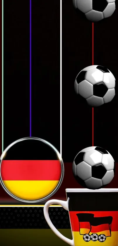 Germany flag and footballs wallpaper with cup.