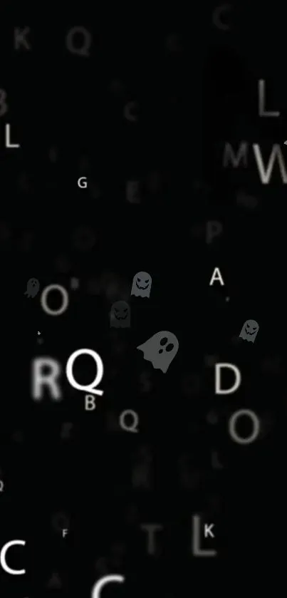 Spooky ghost and alphabet themed wallpaper for mobile screens.