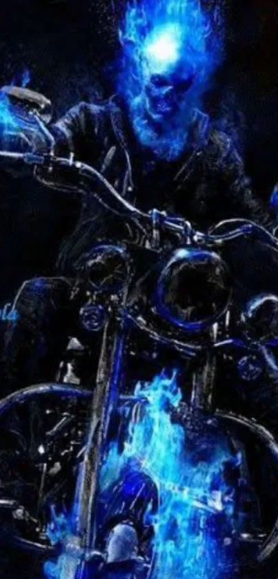 Fiery blue skeleton on a motorcycle wallpaper.