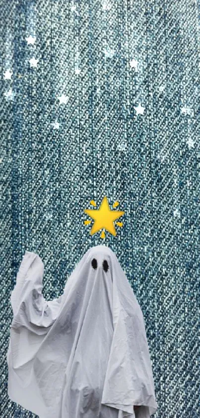 Ghost and denim mobile wallpaper with star emoji.