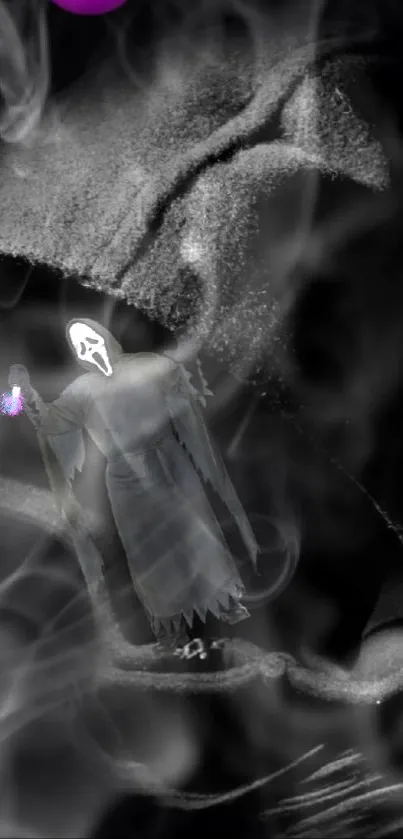 Ghostly figure enshrouded in black smoke, adding a mysterious atmosphere.