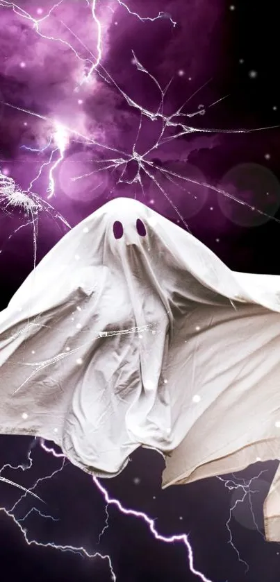 Ghostly figure with purple lightning on a shattered glass background.